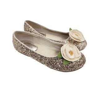 Joyfolie Gold Glitter Flower Slip On Ballet Flats Shoes Girls Youth Size 3